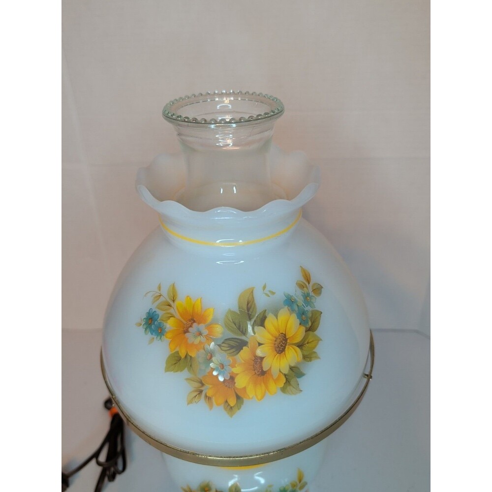 VTG Milk Glass Table Lamp Yellow Rose Electric Country Cottage Floral Garden 16” - Picture 2 of 8